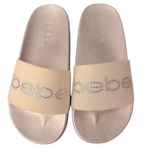Bebe Dahlia Silver Frost Rhinestone Slides